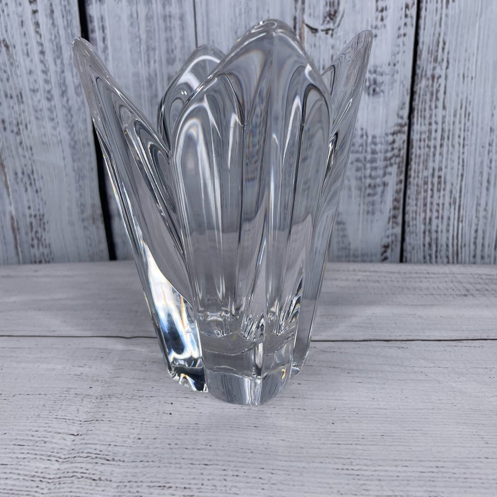 OREFFORS LOTUS VIOLET Vintage Lead Crystal 6" Flower Vase - Signed